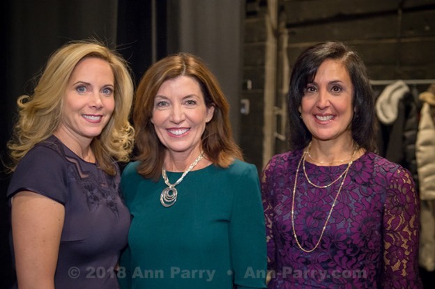 Hempstead, New York, USA. January 1, 2018. L-R, Hempstead Town Supervisor LAURA GILLEN, New York State Lt. Governor KATHY HOCHUL, and Hempstead Town Clerk SYLVIA CABANA pose for photo shortly before Lt. Gov. swears-in Gillen, at Hofstra University.
