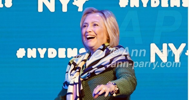 Hempstead, NY, USA. May 23, 2018. HILLARY CLINTON goes on stage to deliver Keynote Address during Day 1 of NYS Democratic Convention, held at Hofstra University on Long Island.