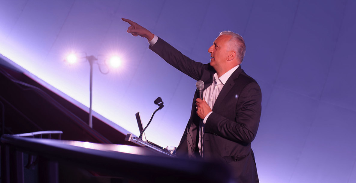Garden City, New York, USA. June 21, 2018. Space Shuttle Astronaut Mike Massimino, a Long Island native, gives free lecture in JetBlue Sky Theater Planetarium at the Cradle of Aviation Museum. His Lecture is part of the museum's Countdown to Apollo at 50, celebrating 50th anniversary of Apollo 11 moon landing on July 20, 1969.