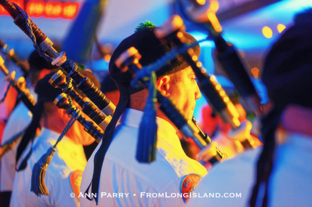 Garden City, New York, U.S. November 14, 2019. The Nassau County Police Emerald Society Pipe Band performs during the 17th Annual Cradle of Aviation Museum Air and Space Gala. The event helps support the development of new activities and educational programs, and honors the innovations of leaders in aviation, technical achievement, and leadership. (© Ann Parry/AnnParry.com)