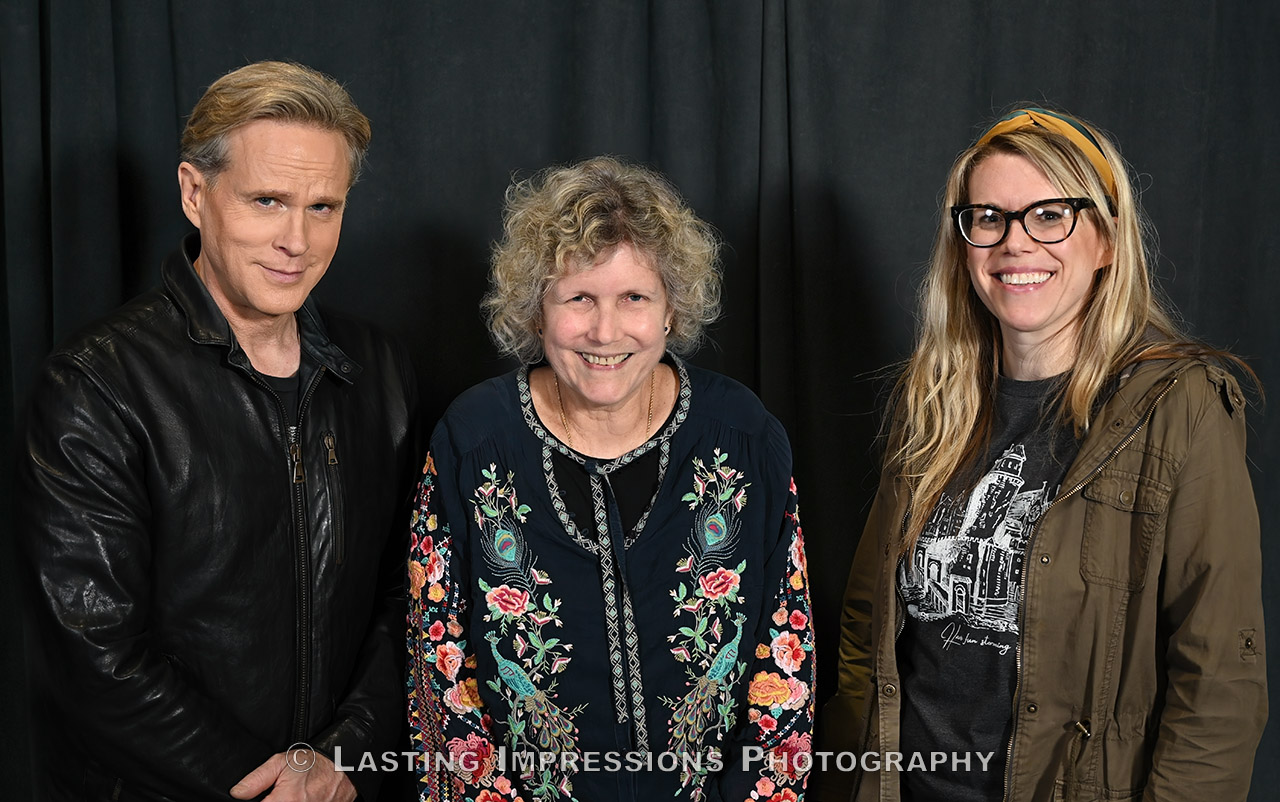 Patchogue, New York, U.S. February 23, 2024. Cary Elwes, Ann Parry, Laurie Grab-Cestare pose for photo during Meet and Greet at An Inconceivable Talk with Cary Elwes at Patchogue Theater for the Performing Arts. Photo © 2024 Lasting Impressions Photography